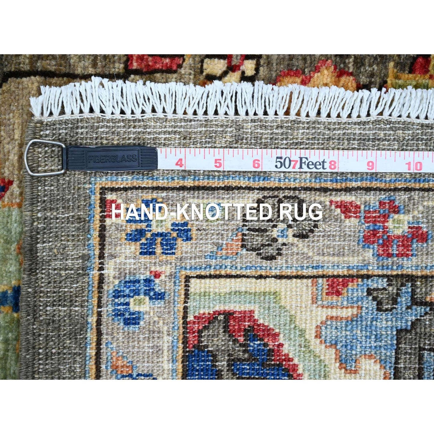 3'1"X6' Dim Gray Peshawar Heris Design Pure Wool Hand Knotted Runner Rug