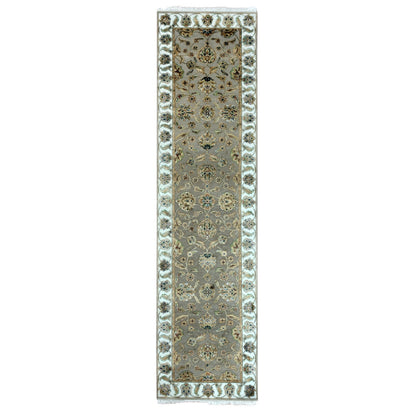 2'6"X10'1" Brown Hand Knotted Wool Silk Rajasthan Design Runner Rug