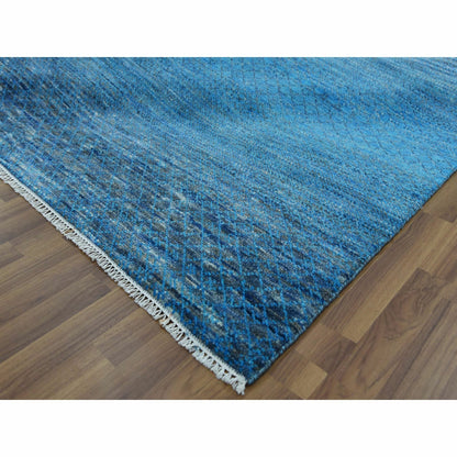 9'1"X11'10" Blue Pure Wool Hand Knotted Modern Chiaroscuro Collection Rug