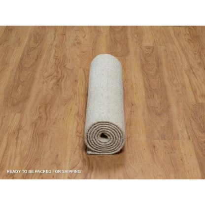 2'8"X8' Ivory Natural Wool Vertical Stripes Design Hand Loomed Runner Rug
