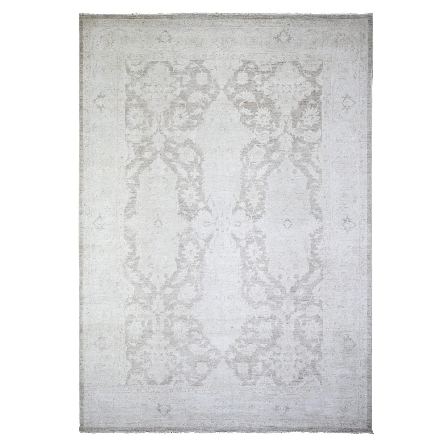 9'9"x14' Battleship Gray Wool White Wash Peshawar Hand Knotted Rug