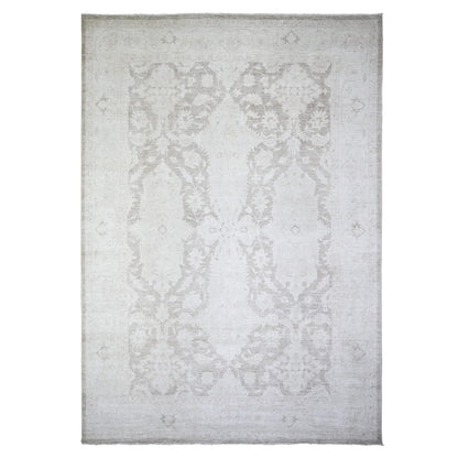 9'9"x14' Battleship Gray Wool White Wash Peshawar Hand Knotted Rug