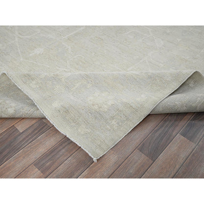 9'X11'10" Oyster White Washed Out Peshawar Hand Knotted 100% Wool Rug