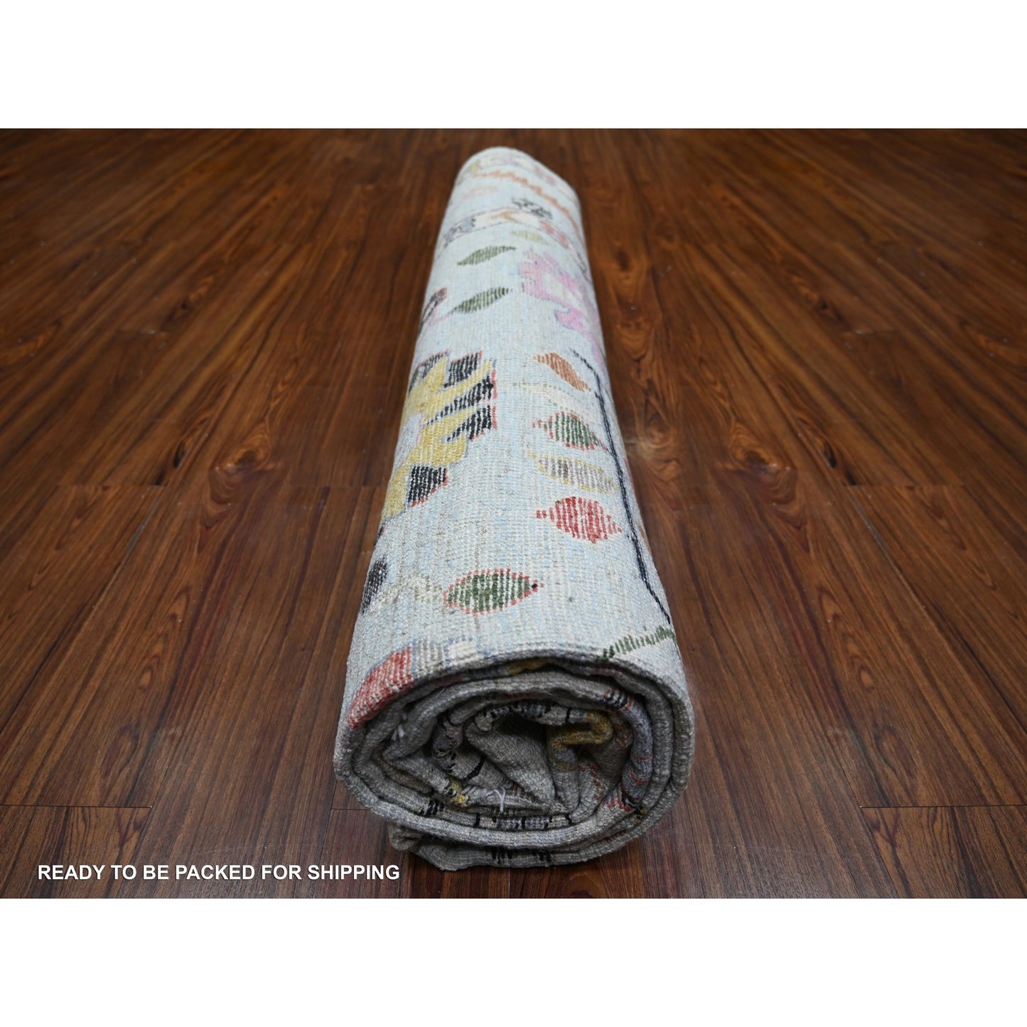 8'2"X10'5" Powder Blue Afghan Angora Oushak Soft Wool Hand Knotted Rug