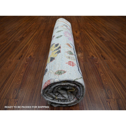 8'2"X10'5" Powder Blue Afghan Angora Oushak Soft Wool Hand Knotted Rug