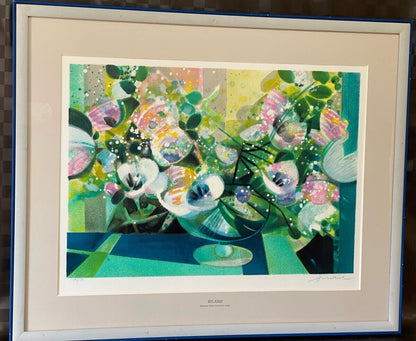 Framed Camille Hilaire Original Lithograph Still Life with Flowers Hand-Signed