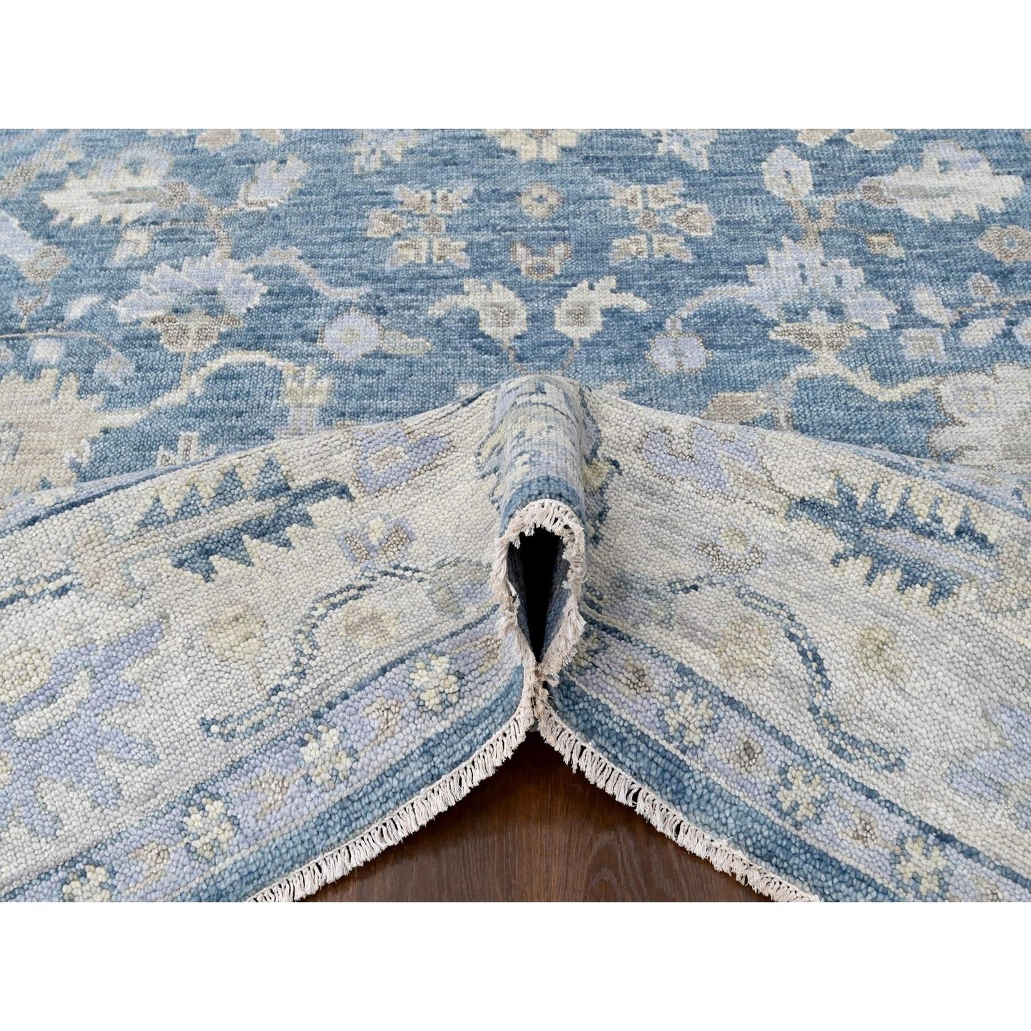 9'X12'1" Aegean Blue Oushak Design Hand Knotted Soft Wool Oriental Rug