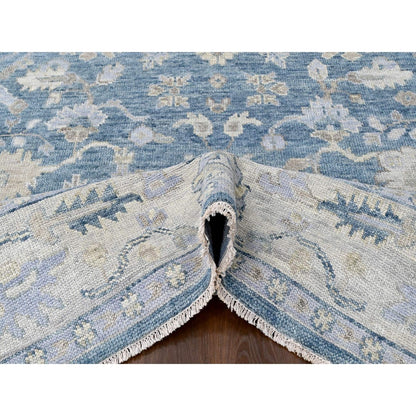 9'X12'1" Aegean Blue Oushak Design Hand Knotted Soft Wool Oriental Rug