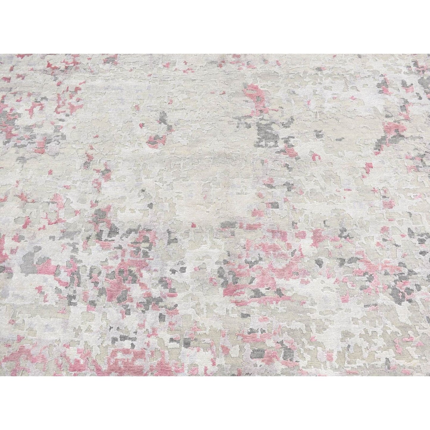 10'X13'9" Ivory Modern Abstract Design Wool And Silk Hand Knotted Rug