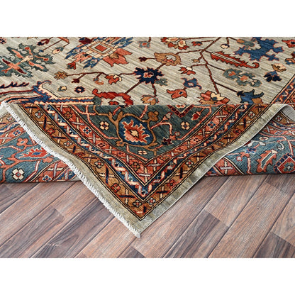 10'4"X14' Light Green Heris All Over Design Hand Knotted Soft Wool Rug