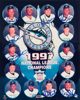 1997 Marlins National League Champions Autographed 8X10 Baseball Photo
