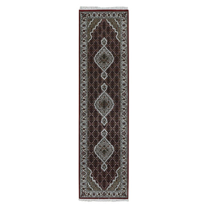 2'8"X10'5" Sangria Red Tebraz Mahi Pure Wool Hand Knotted Runner Rug