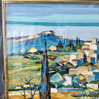 Original Oil Painting by Bernard Kerfily France Village Steep Landscape
