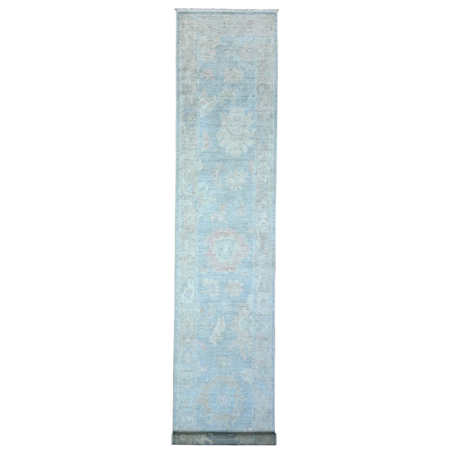 2'10"X16' Ruddy Blue Angora Oushak Hand Knotted Xl Runner Oriental Rug