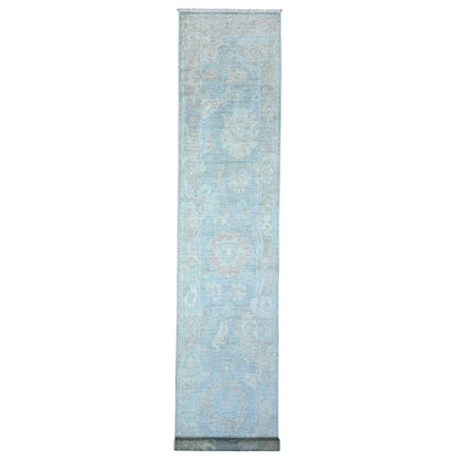 2'10"X16' Ruddy Blue Angora Oushak Hand Knotted Xl Runner Oriental Rug