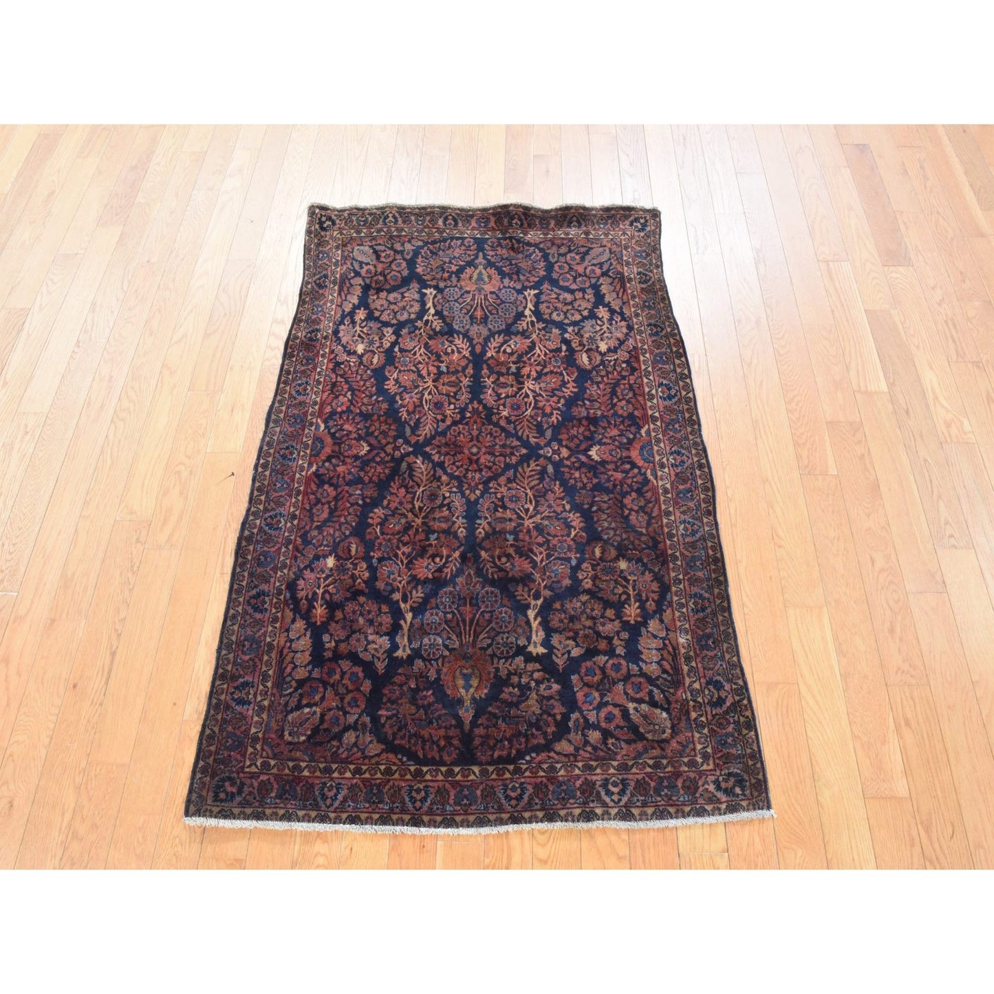 3'2"X4'8" Midnight Blue Hand Knotted Rug Antique Zoroastrian Saroogh Wool