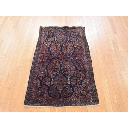 3'2"X4'8" Midnight Blue Hand Knotted Rug Antique Zoroastrian Saroogh Wool