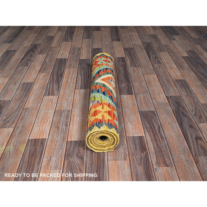 2'9"X12'9" Aqua Blue Flat Weave Afghan Kilim Hand Woven Wool Runner Rug