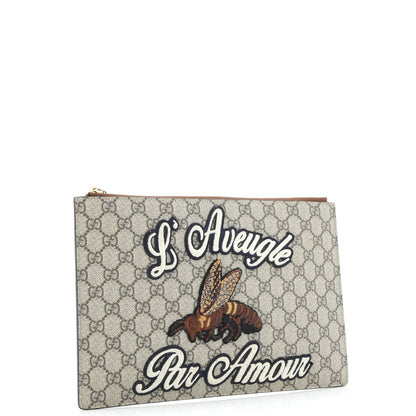 Gucci Zipped Pouch Leather With Applique Large