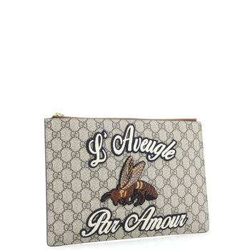 Gucci Zipped Pouch Leather With Applique Large