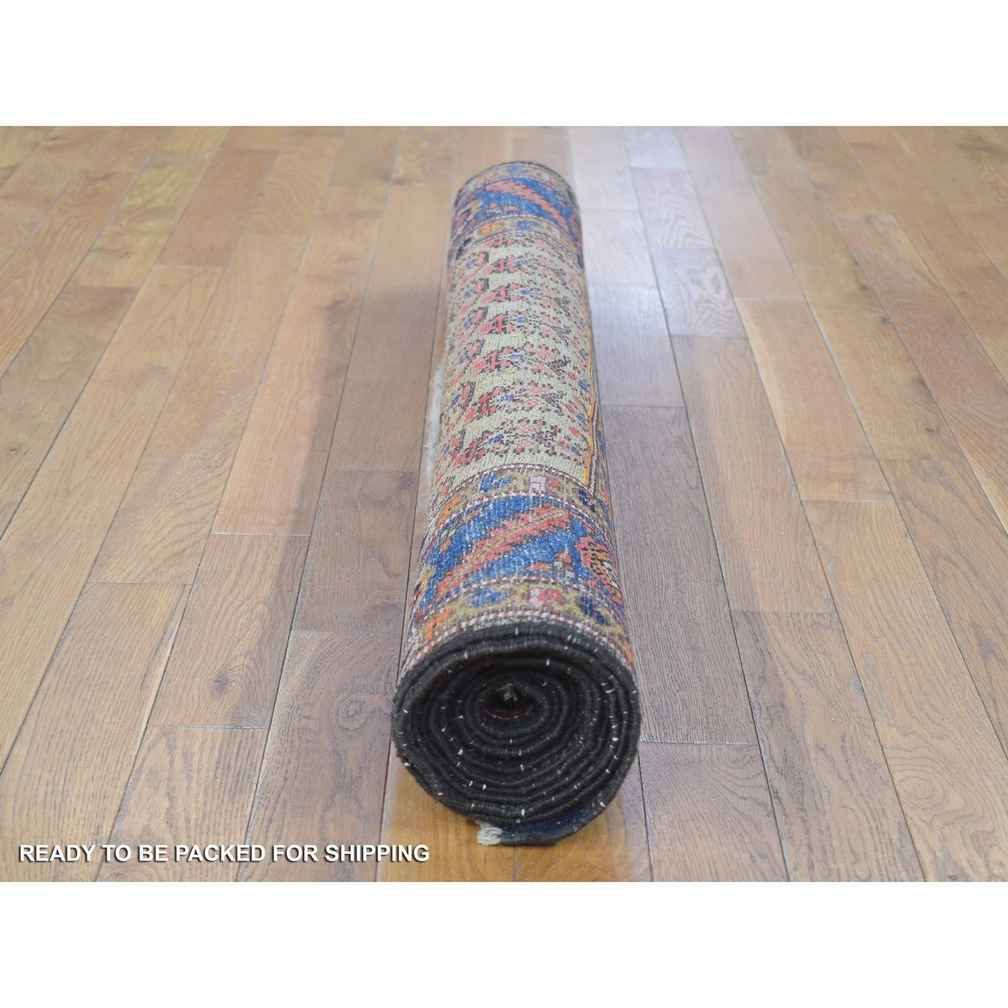 4'X10'3" Yellow Antique Farsian Bookshaish Wool Hand Knotted Runner Rug