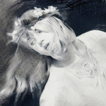 Chase Chen "Flower Maiden Study Ii" 1997 Original Charcoal Drawing Signed Framed