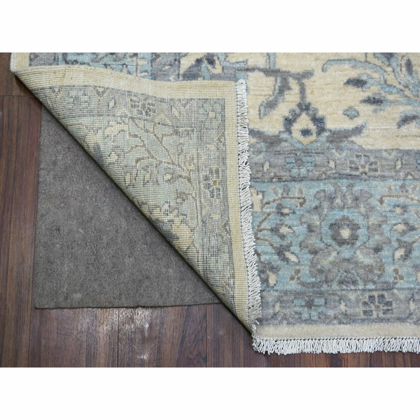 6'2"X8'9" Ivory Pure Wool Hand Knotted Densely Woven Fine Peshawar Rug