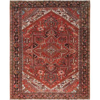 9'9"X12'4" Tomato Red Vintage Zoroastrian Heris Worn Wool Hand Knotted