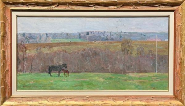 Nikolai Novikov First Spring 1974 Original Soviet Russian Oil Painting Horses