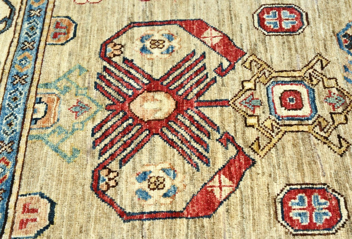 4x6 Handmade Kazak Oriental Rug Tribal Geometric Wool Design Farmhouse Style