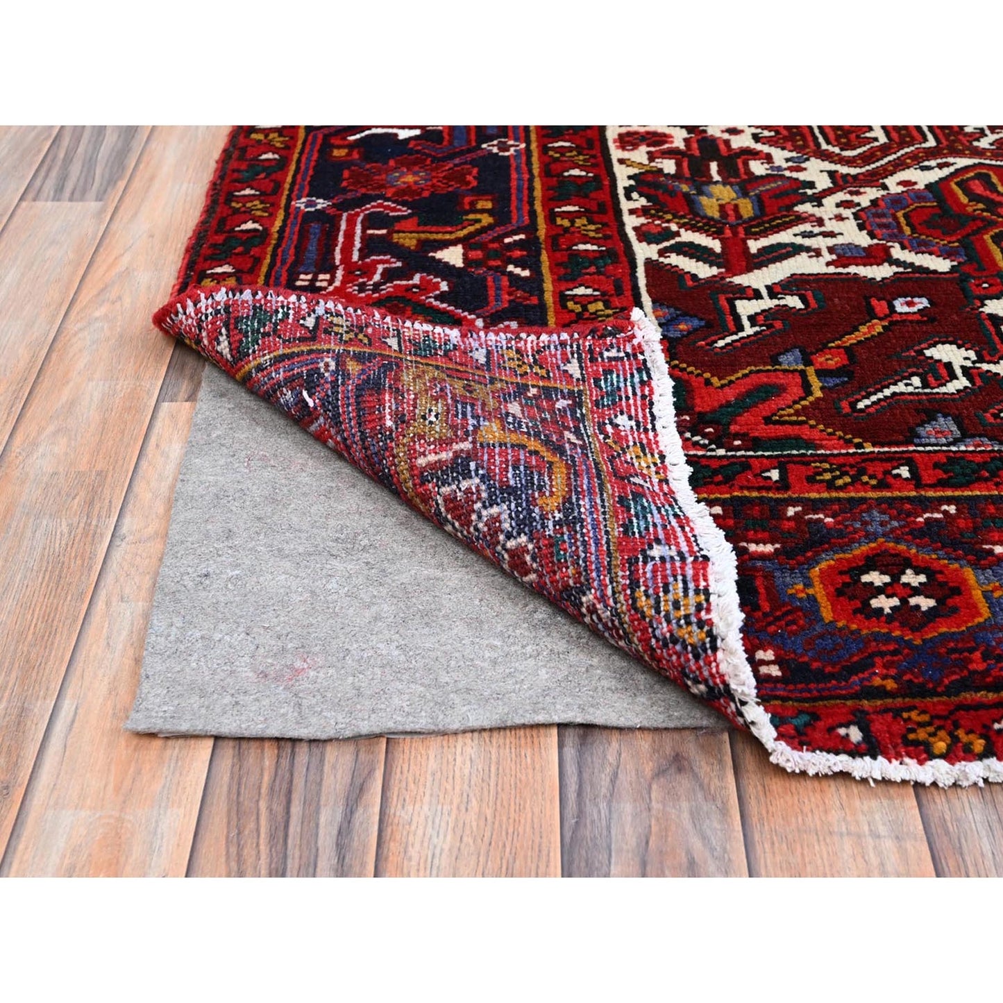 9'1"X11'9" Cereza Red Wool Hand Knotted Vintage Zoroastrian Heris Clean Rug