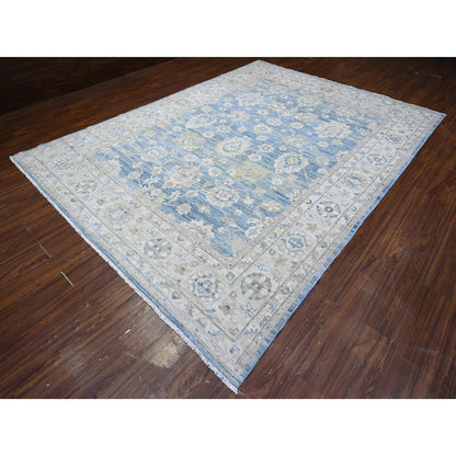 8'9"X12' Blue Hand Knotted Fine Peshawar Mahal Design Wool Oriental Rug
