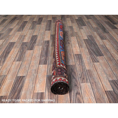 5'4"X6'8" Blue Afghan Caucasian Design Revival Hand Knotted Soft Wool Rug