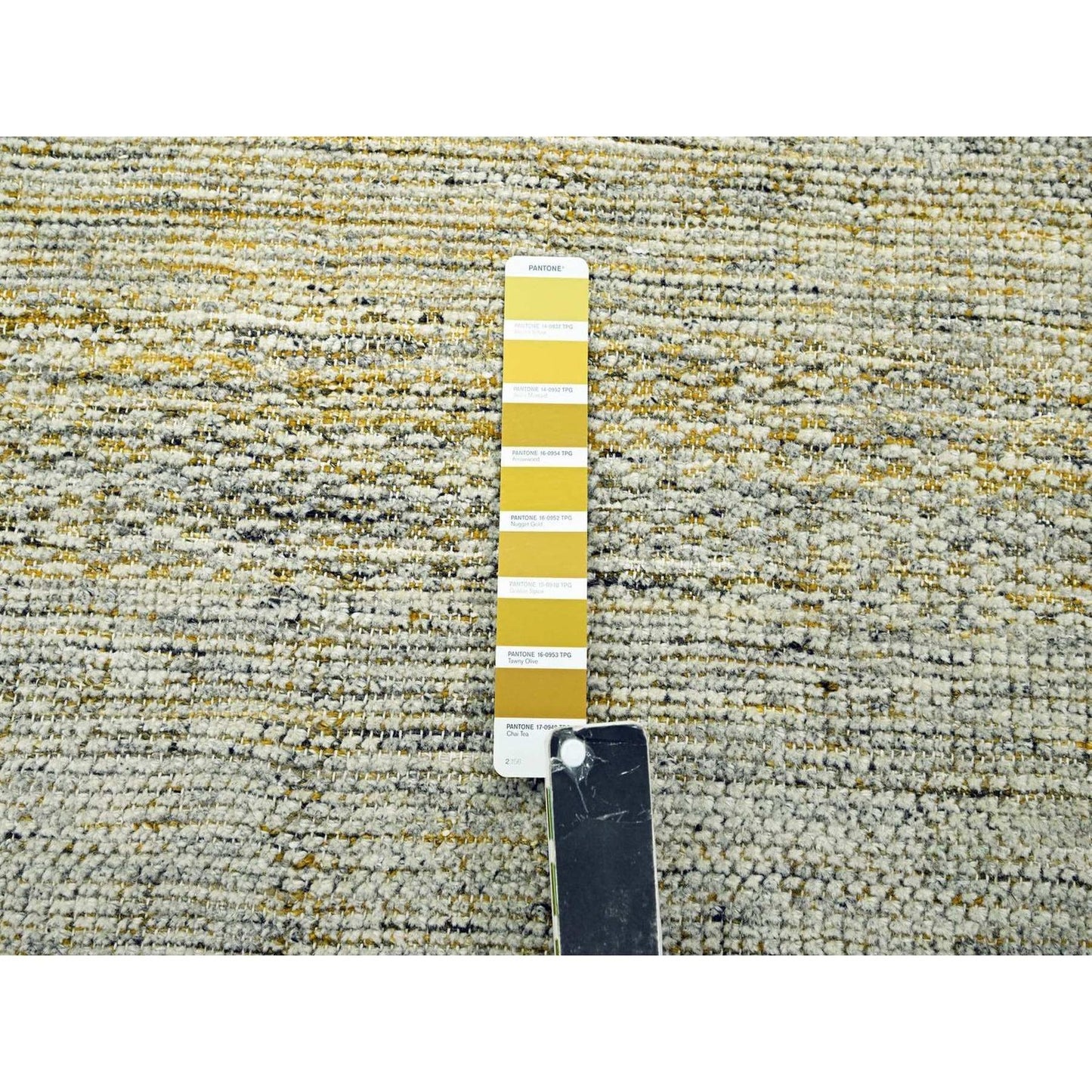 10'X10' Yellow Pure Wool Round Rug Hand Knotted Oxidized Grass Design