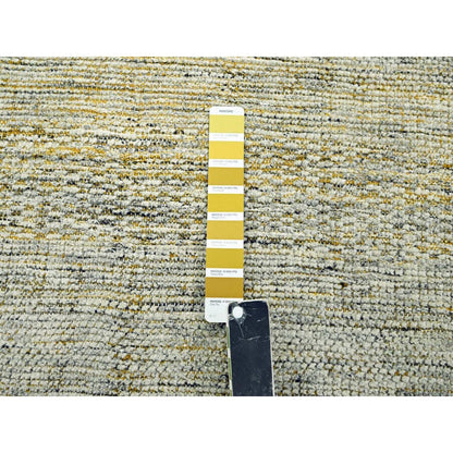 10'X10' Yellow Pure Wool Round Rug Hand Knotted Oxidized Grass Design