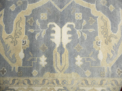 Muted Gray Floral Oushak Oriental Rug Handmade