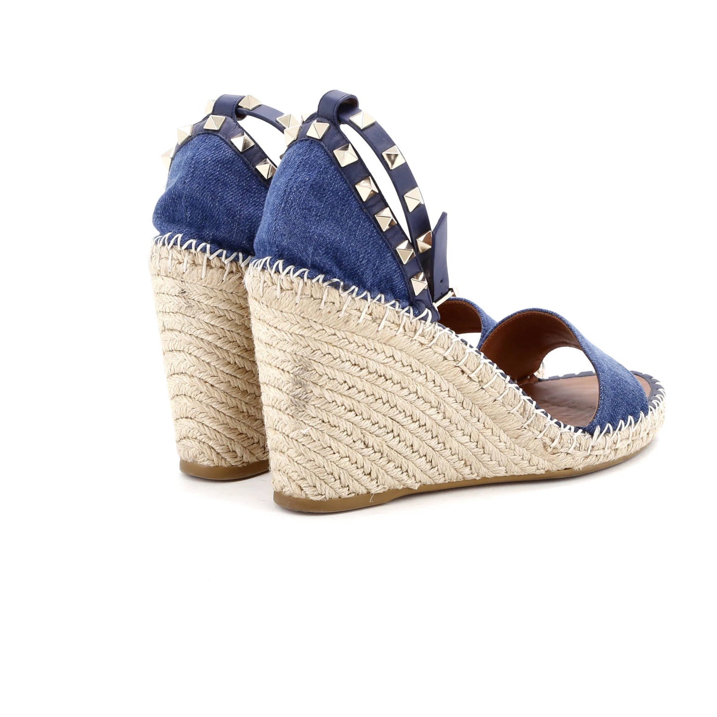Valentino Garavani Women's Double Wedge Sandals Denim Rockstud Ankle Strap