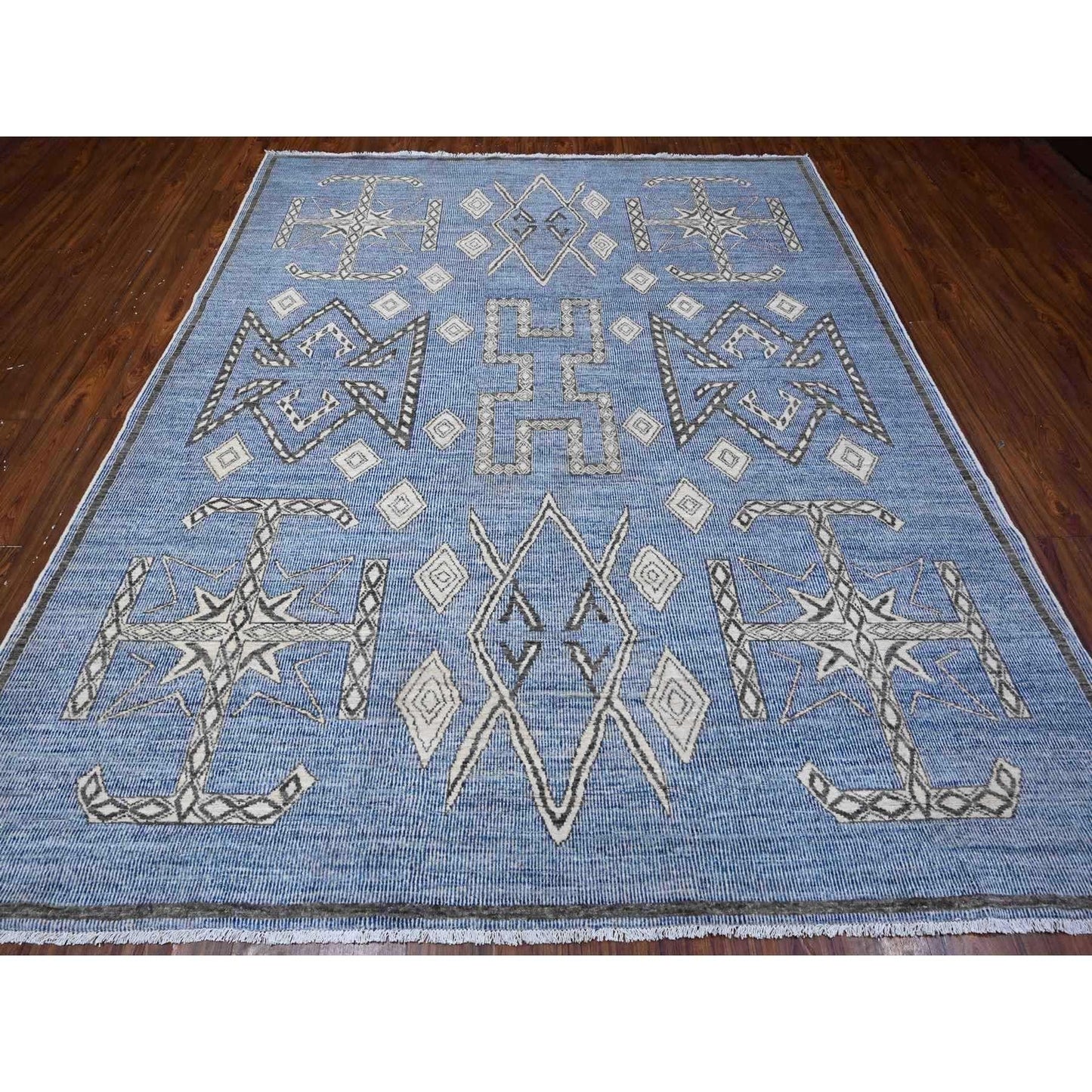 Rug 8'x9'8" Bdazzled Blue Snowflake Geometric Design Oriental