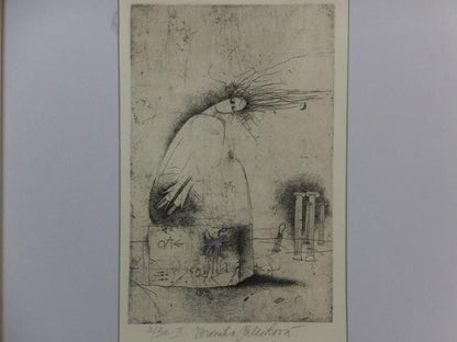 Veronika Pale?Kova Original Etching "Philosopher" 2/30 Signed Czech Surreal Art