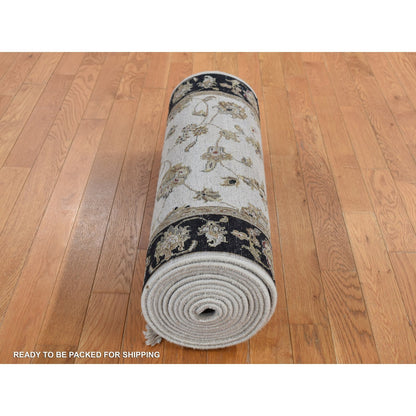 2'7"X16' Ivory Half Wool And Half Silk Runner Rajasthan Hand Knotted Rug