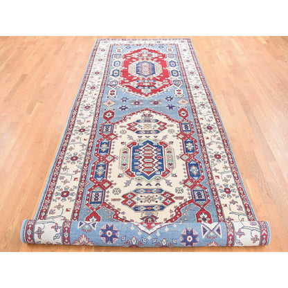 5'3"X19'9" Blue Hand Knotted Wool Kazak Extra Wide And Long Runner Rug