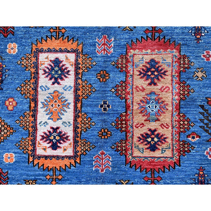 10'X10' Imperial Blue Caucasian Design Revival Hand Knotted Wool Square Rug