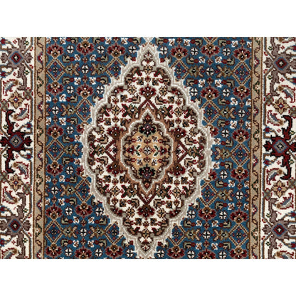 2'7"X8'7" Blue Fish Design Tebraz Mahi Wool And Silk Oriental Runner Rug