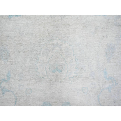 8'X9'7" Ivory Natural Wool Hand Knotted White Wash Peshawar Rug