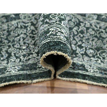 8'x10'2" Pine Green Pre Historic Mamluk Design Hand Knotted Pure Wool Rug