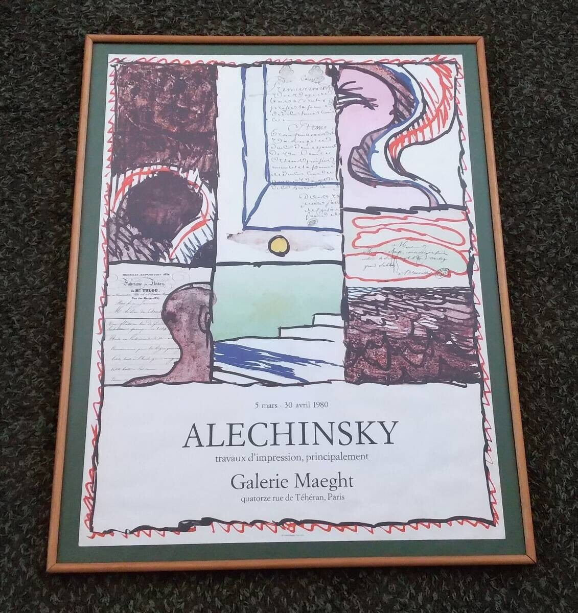 Pierre Alechinsky 1980 Galerie Maeght Exhibition Poster Framed Vintage France