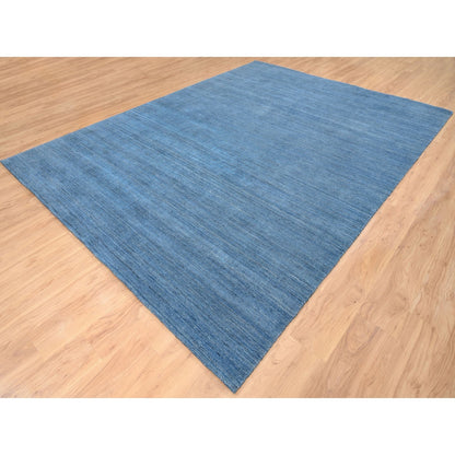 9'X11'10" Denim Blue Modern Design Soft And Plush Wool Hand Loomed Rug