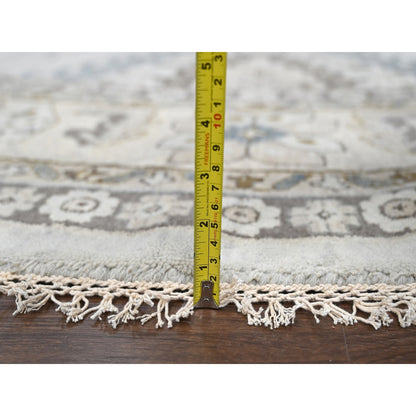 12'X12' Gray Hand Knotted Farsian Geometrical Medallions Wool Round Rug