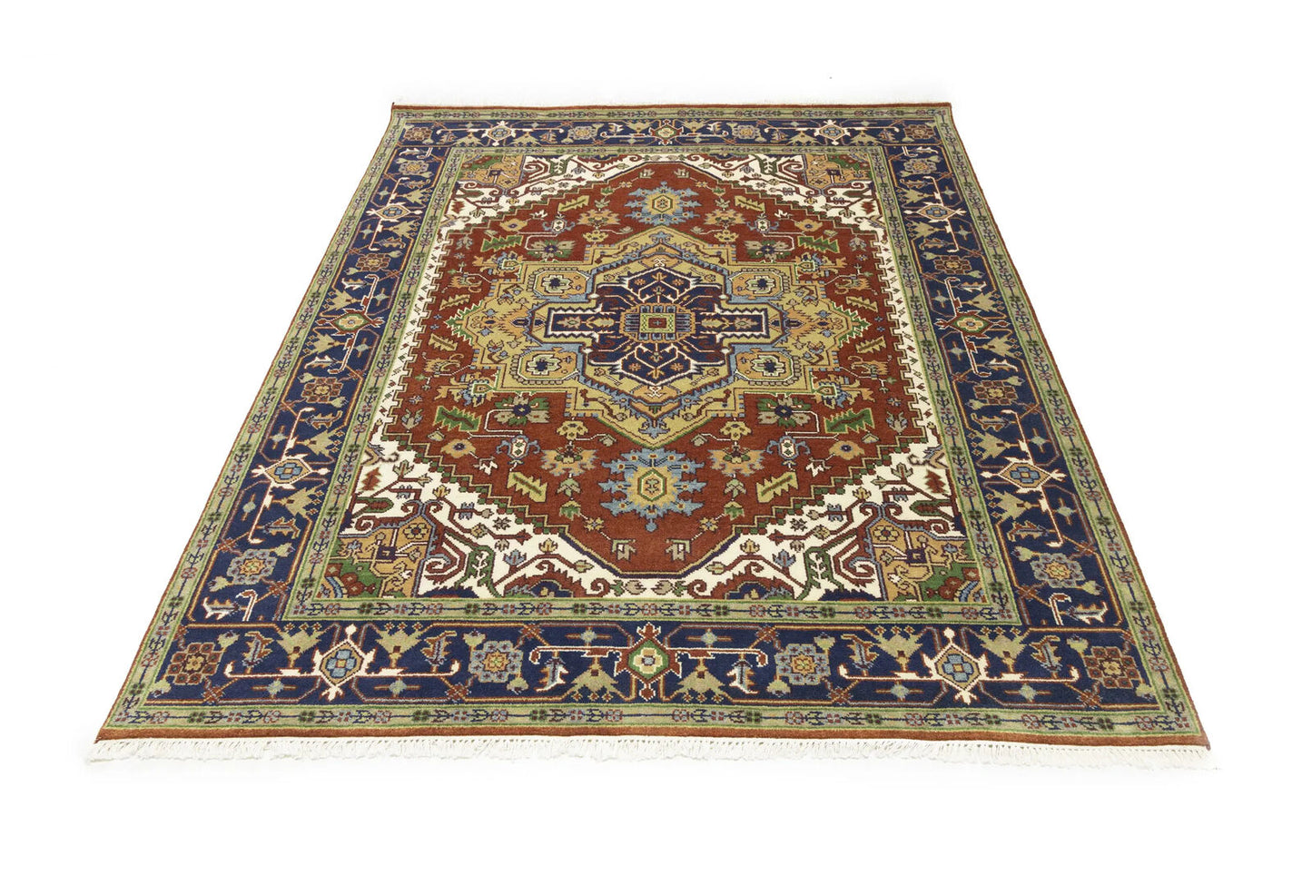 Rusty Red Heriz Serapi Oriental Rug Floral Farmho