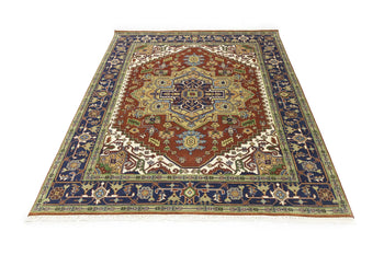 Rusty Red Heriz Serapi Oriental Rug Floral Farmho